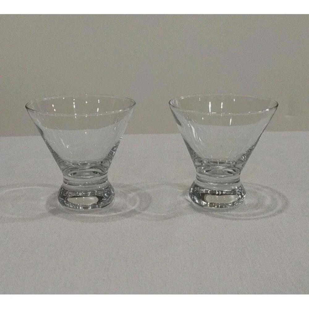 Set of 2 Crate & Barrel DIZZY Clear Stemless Liquor Cocktail Glasses EXCELLENT